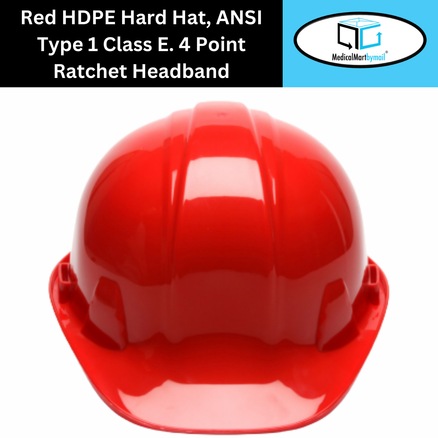 2 Each HDPE Hard Hat Red, Type 1 ANSI Class E - 4 Point Ratchet Headband
