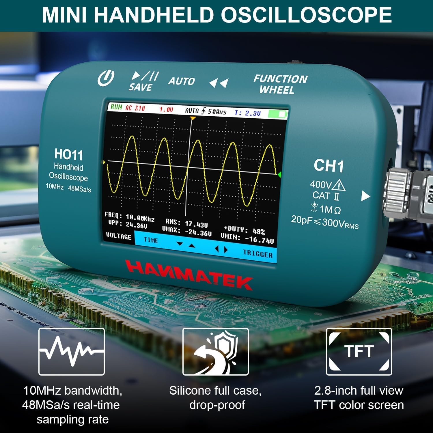 Handheld Digital Oscilloscope 10MHz Bandwidth 48MSa/s High-Precision Sampling