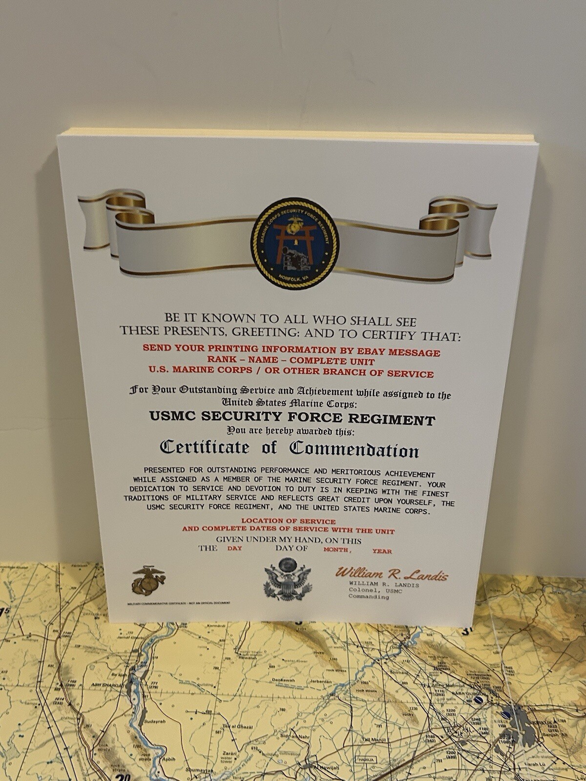 U.S. MARINE CORPS / USMC SECURITY FORCE REGIMENT - CERTIFICATE OF COMMENDATION