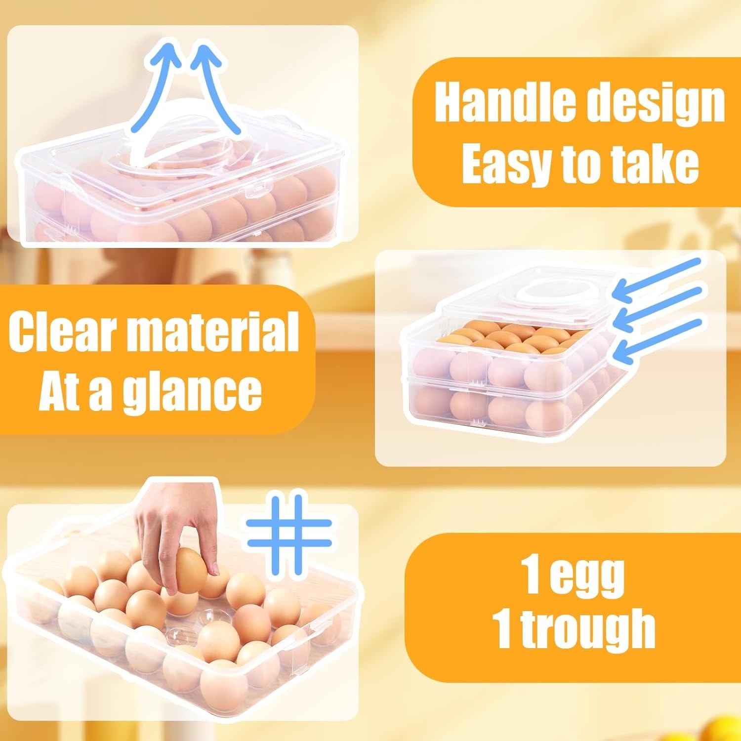 2-Layer Deviled Egg Carrier with Lid, Holds 48 Eggs, Clear Stackable Trays