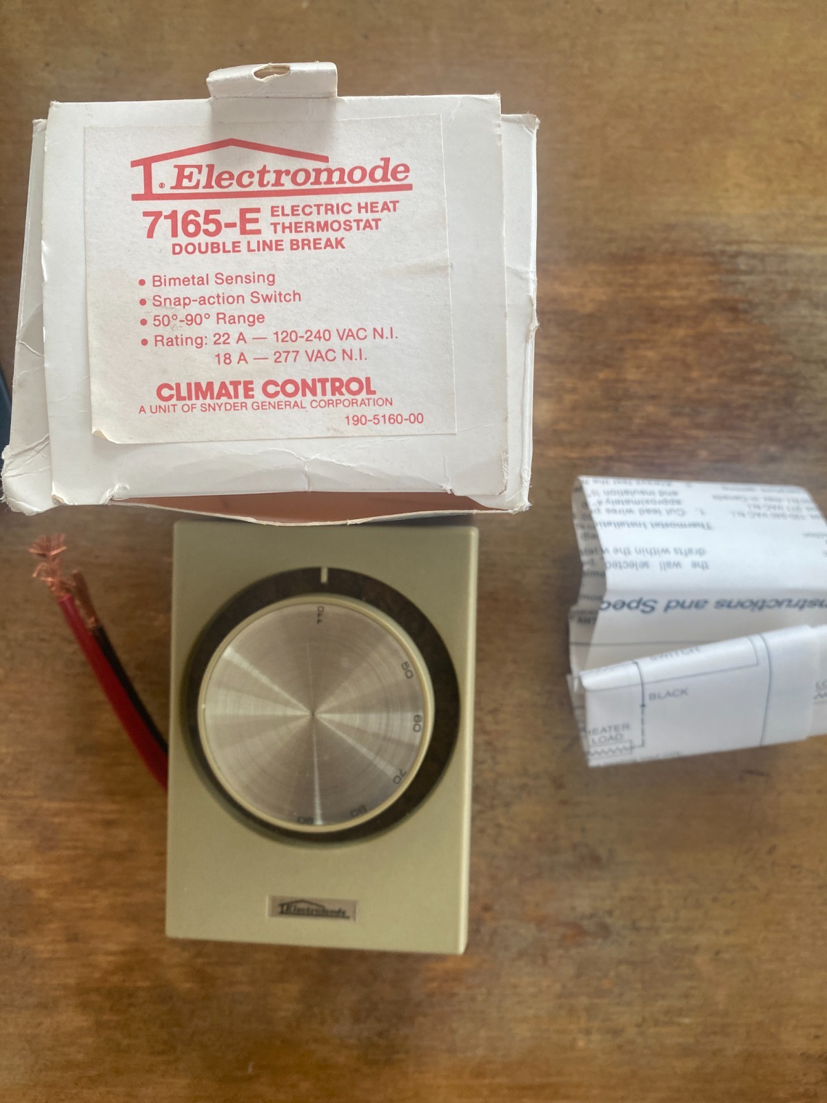 Electromode 7165-E  Electric Heat Thermostat Double Line Break  NOS Instructions