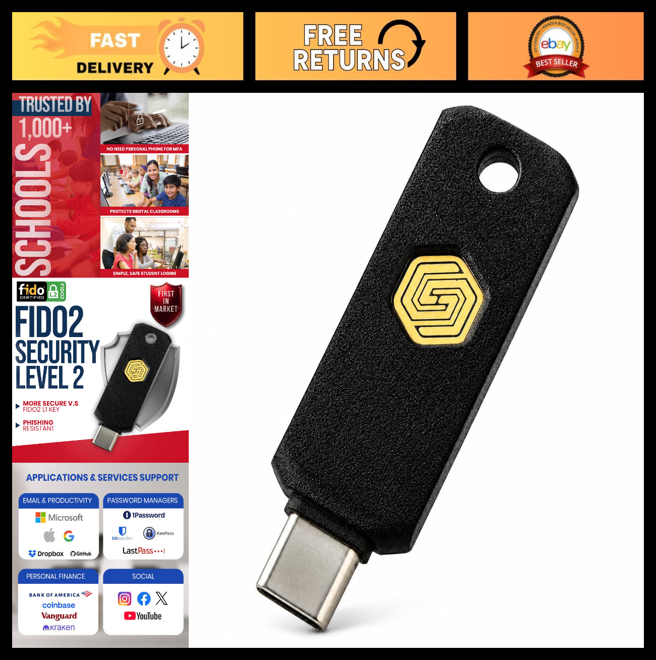 NFC FIDO2 Security Key USB-C | Multi-Protocol 2FA | Waterproof Passwordless Logi