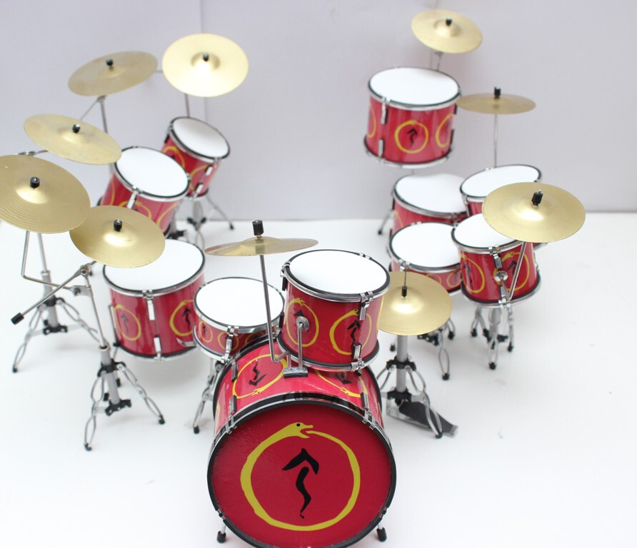 Miniature Drum Set Kit Red Snakes and Arrows Drum Set Replica for Display Only
