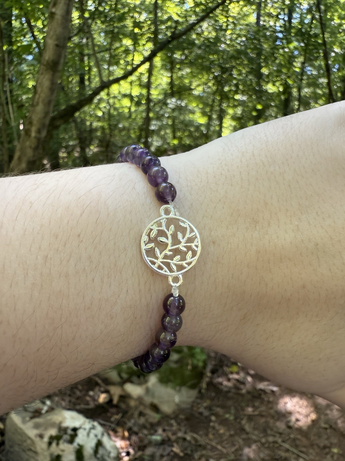 Handmade Amethyst Bracelet With Connector Charm - Natural Gemstone Jewelry