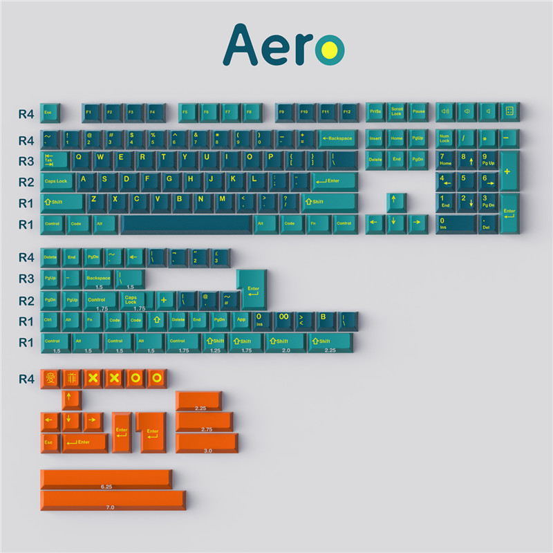 DIY Double Shot Cherry MX 173 Key ABS Keycap Set Aero Profile