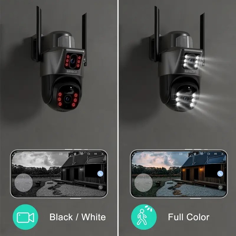 2PCS Solar Battery Powered Wireless WiFi Outdoor PTZ Home Security Camera System