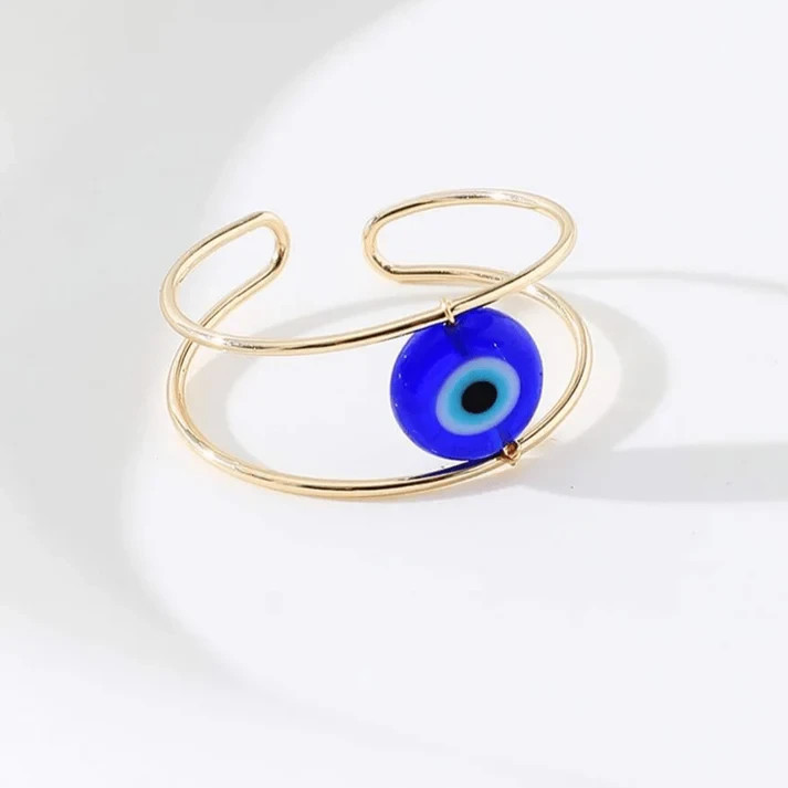 Blue Evil Eye 18K Yellow Gold Over Flower Toe Ring with Adjustable Foot Jewelry