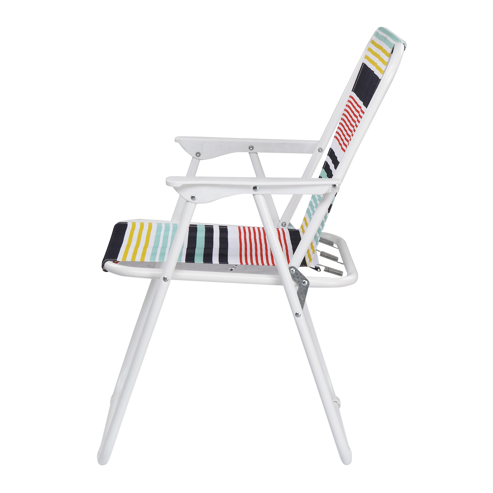 Folding Beach Chair w/ High Back Hard Armrest, Colorful Stripes