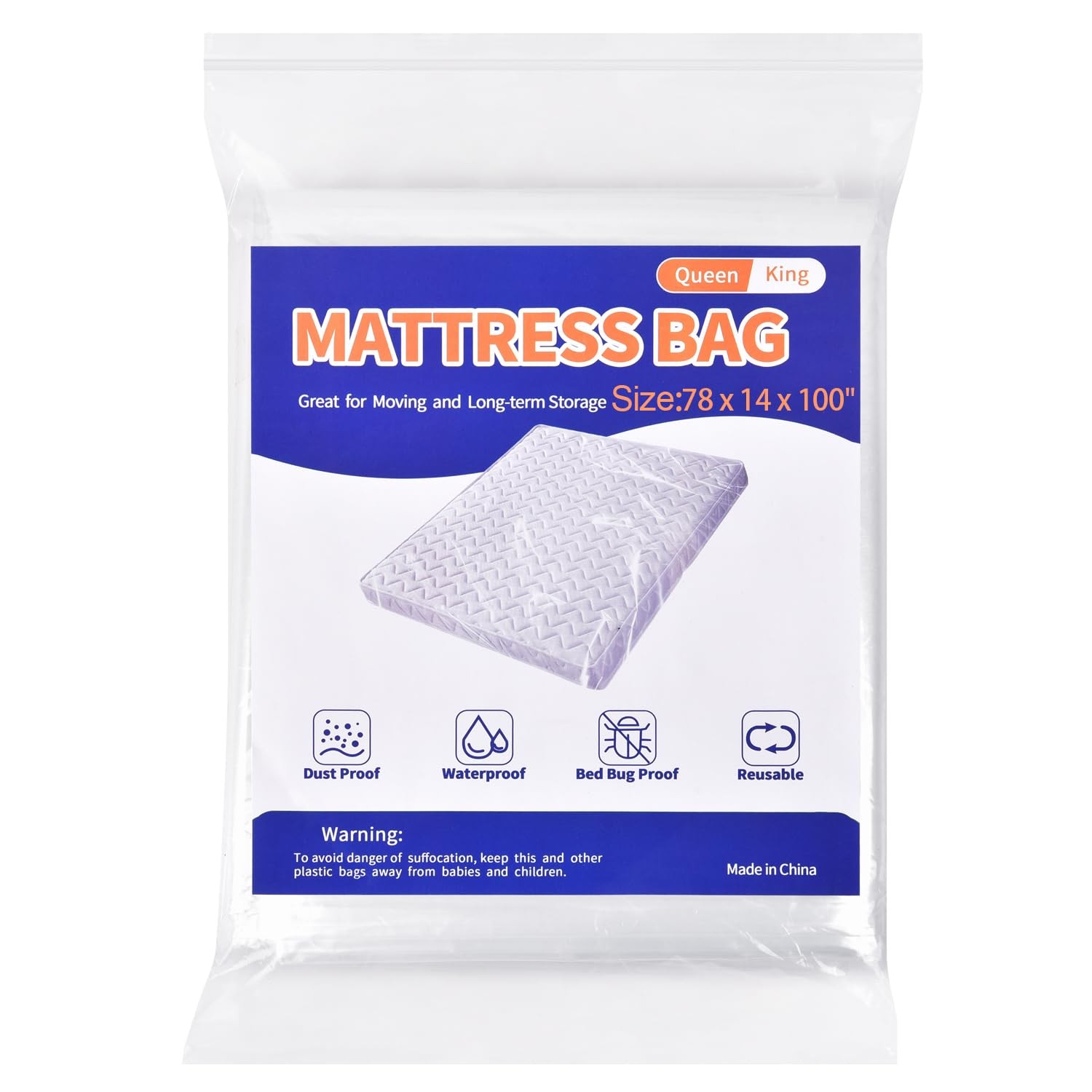 Mattress Bag for Moving Storage - Plastic Queen/King, 1pack