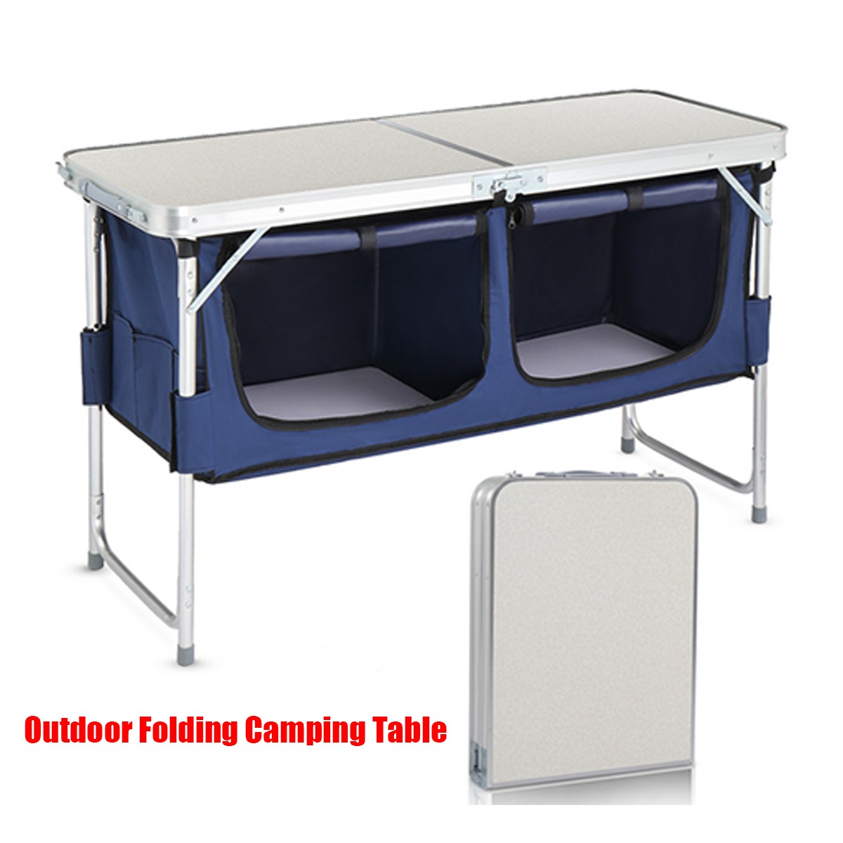Outdoor Folding Camping Table, 4ft Portable Pinic Table with 3 Adjustable Height