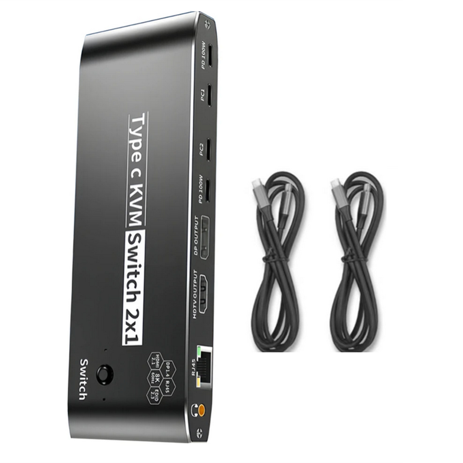 2x1 8K USB C KVM Switch RJ45 100W PD Charge Type C KVM Switch Accessories