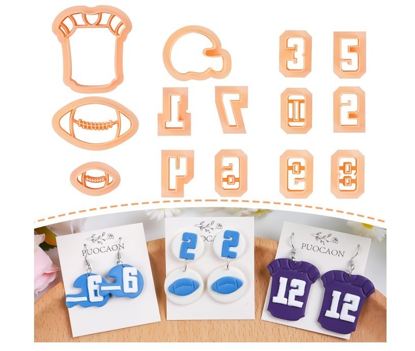 Football Polymer Clay Cutters 14 Pcs Boxed Set Helmet Jersey Ball Numbers Crafts