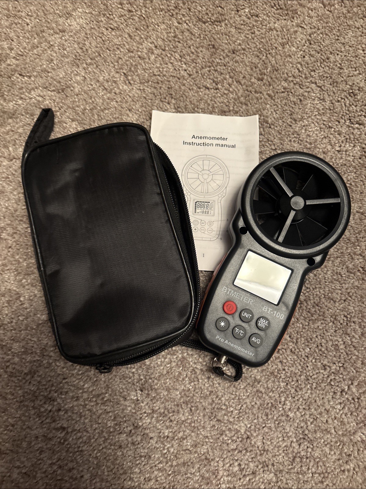 BTMETER BT-100 Digital Handheld Anemometer Wind Speed Temp Meter READ