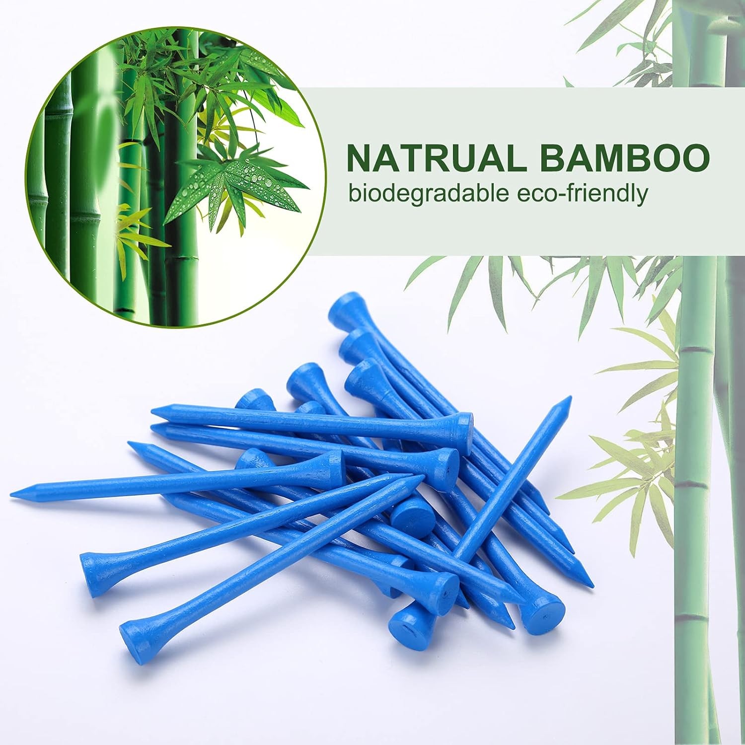 Golf Tees Durable Bamboo 100Pcs 3-1/4" Friendly Blue