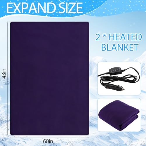 Pack Heated Car Blanket,1Volt 3 Heating Levels 60" X 43" Electric 2 Purple