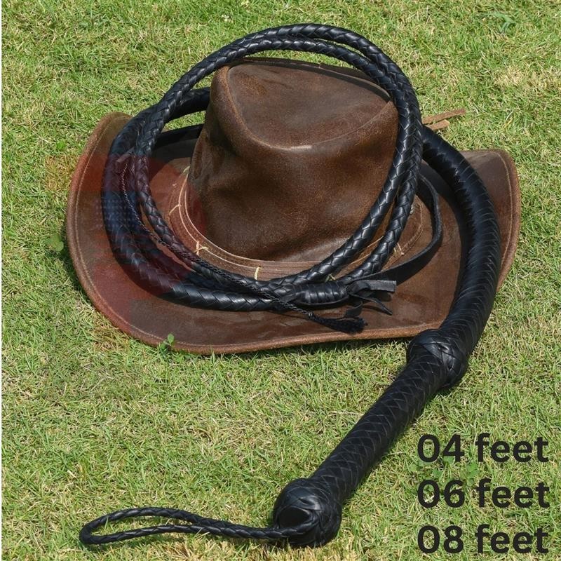 Handmade Black Leather Bullwhip 12 Plait 4–8ft Long Rope Core Whip Professional