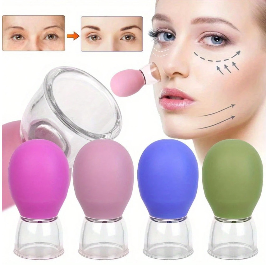 Silicone Face Cupping Therapy Set - 8pc Professional Vacuum Suction Massage Cups