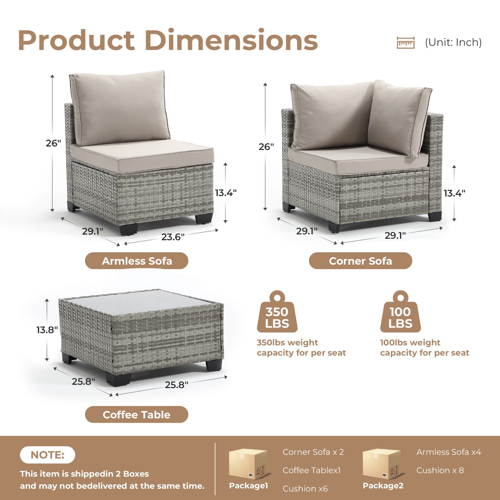 7 PCS Patio Set Wicker Sofa Sectional with Glass Table for Backyard Deck 6 Seat