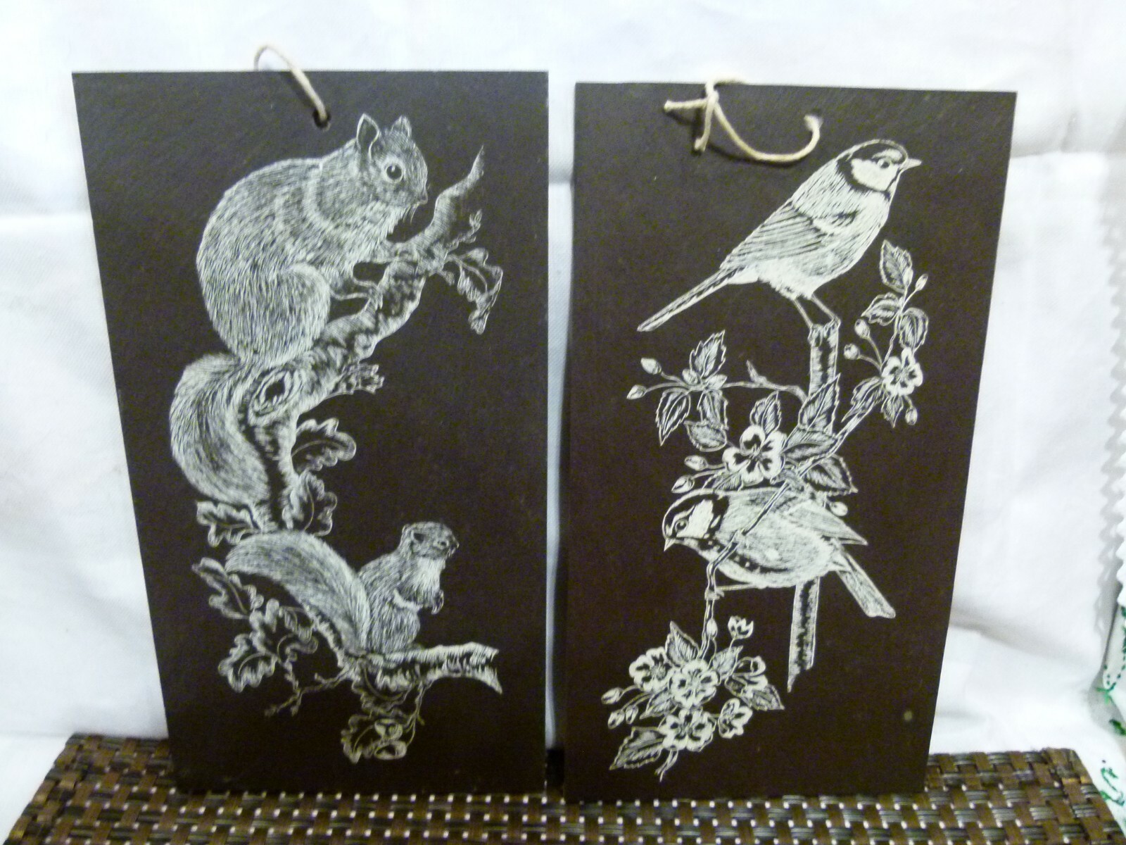 etched handmade drawings on slate