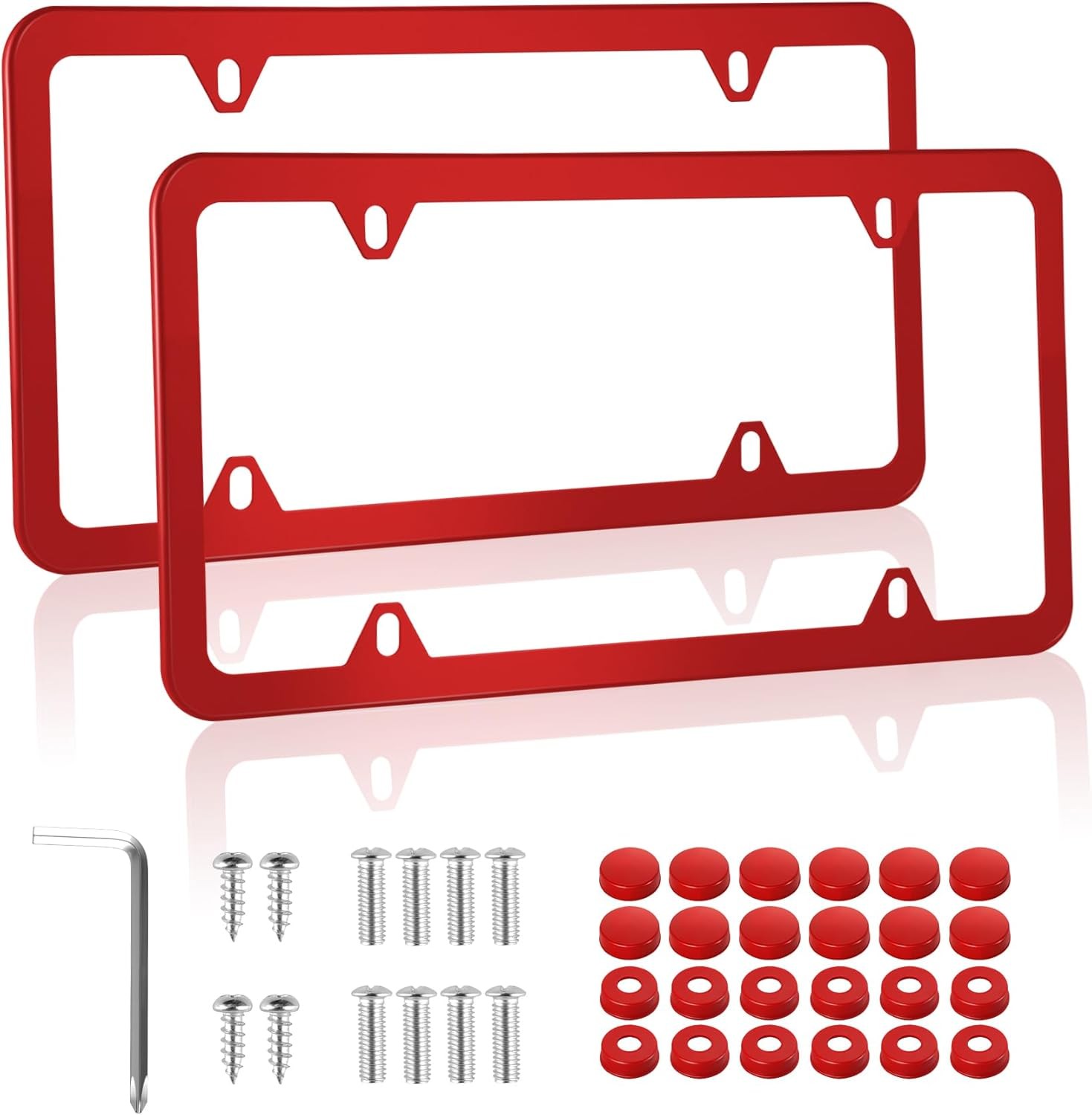 Alpmosn 2PCS Stainless Steel License Plate Frames, 4 Holes Car Licence Red