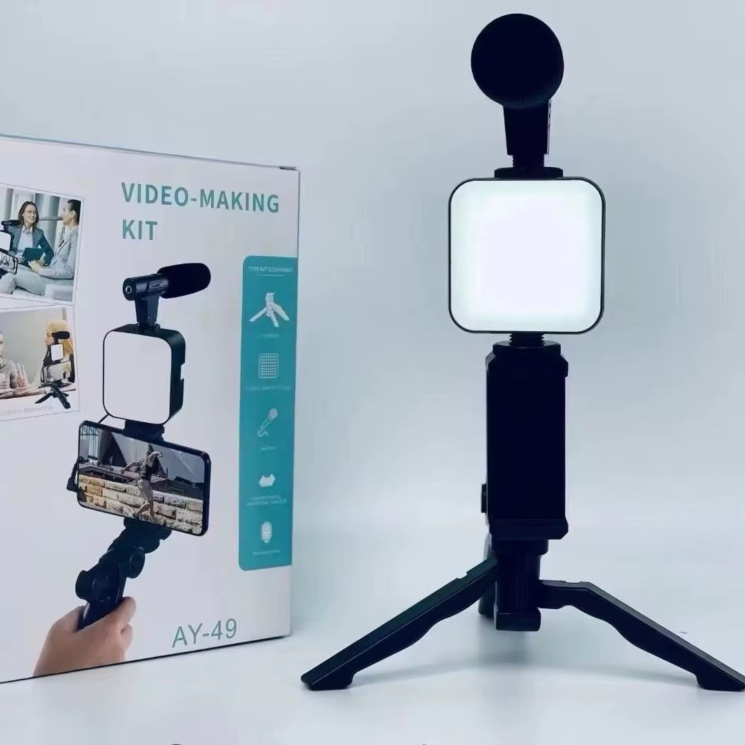 AY-49 Vlogging Kit Tripod Microphone LED Light Bluetooth Remote Mobile Phone