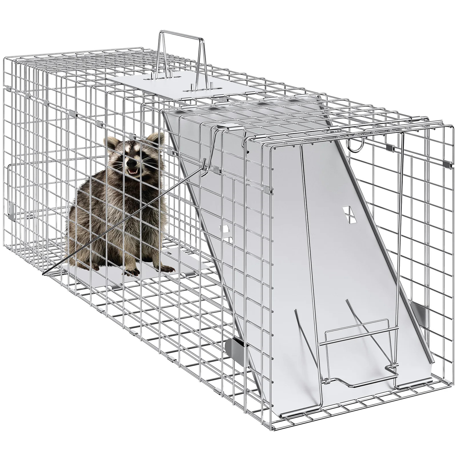 Live Animal Cage Trap Humane Cat Animals Traps Galvanized Iron Folding w/ Handle