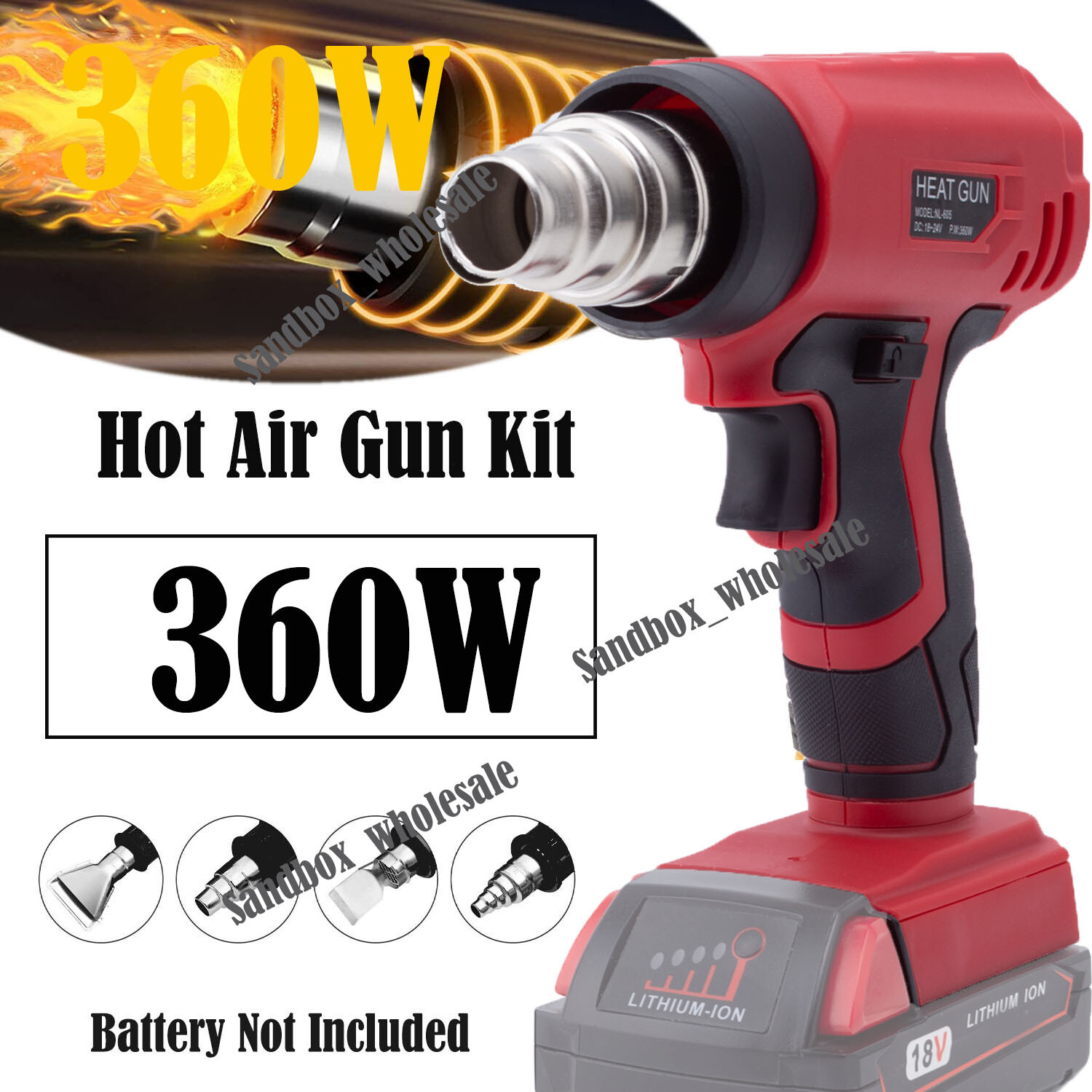 360W Heat Gun Hot Air Gun For Milwaukee 18V  w/4 Nozzles High Power Tool US