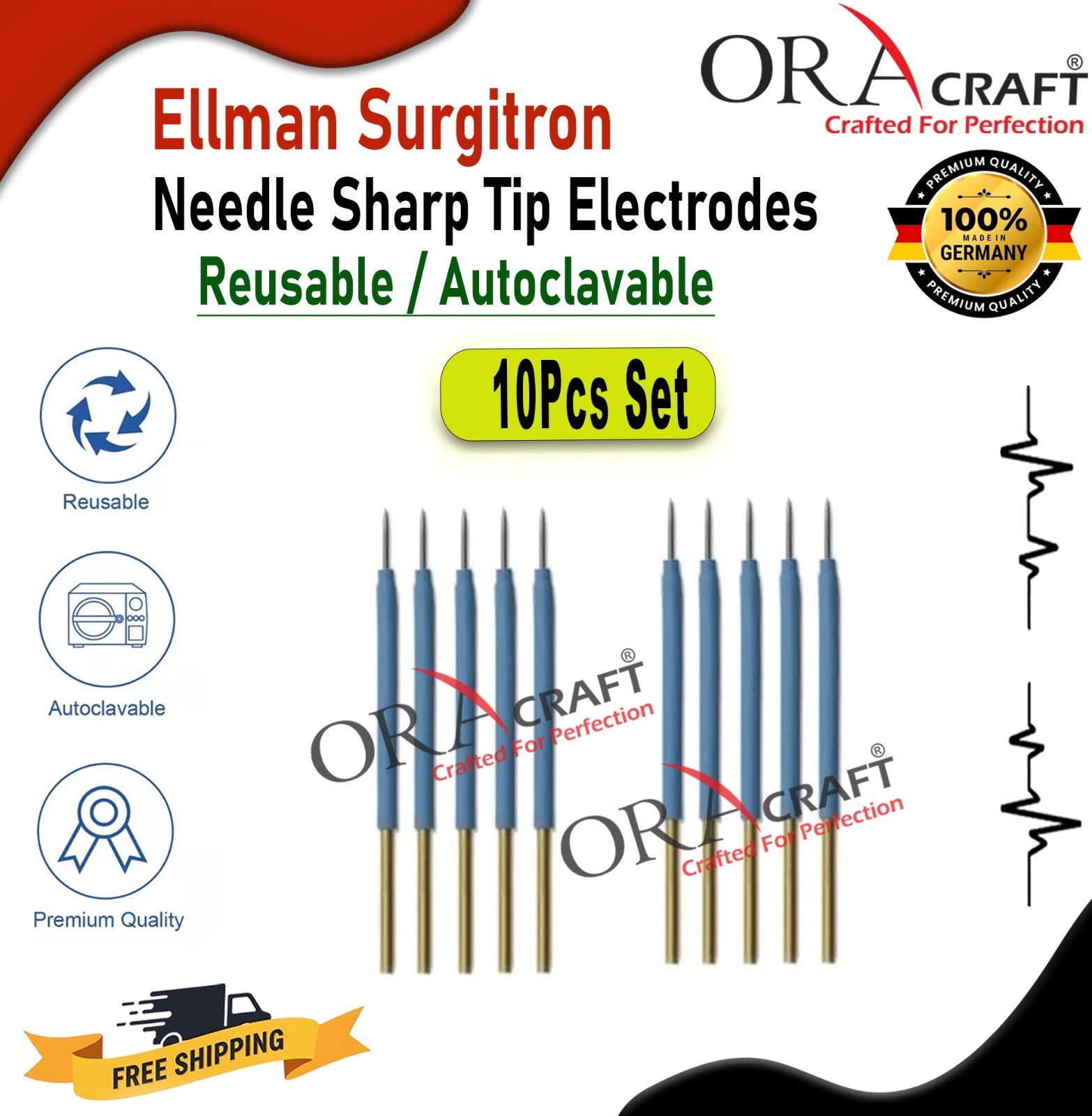 Ellman Surgitron Needle Sharp Tip Electrodes Reusable / Autoclavable 10Pcs Set