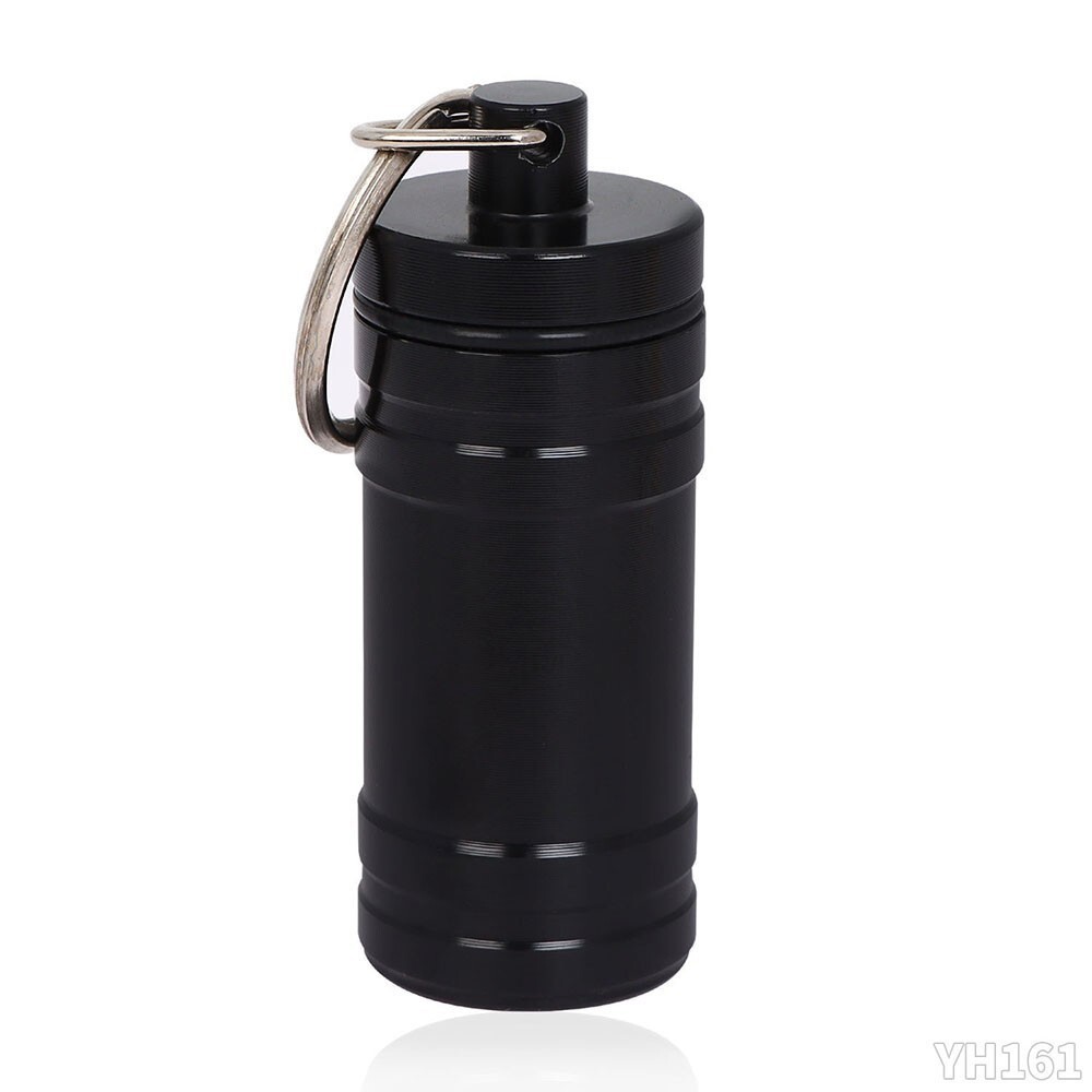 Premium Aluminum Waterproof Medication Pill Container Box Keychain With Spoon