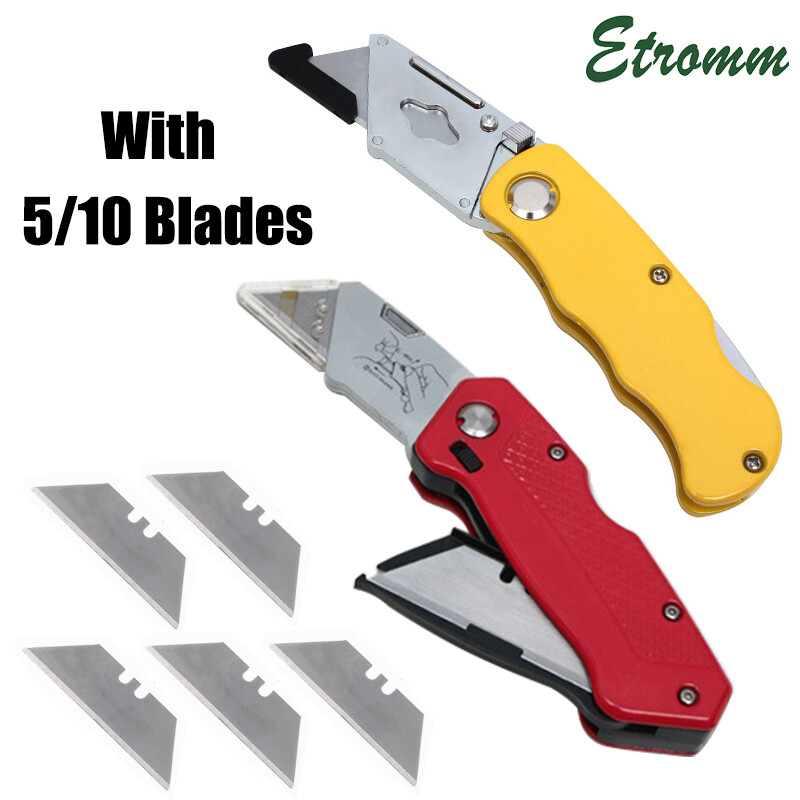 Folding Utility Knife With 5/10 Blades Heavy Duty Box Cutter Quick Blade Change