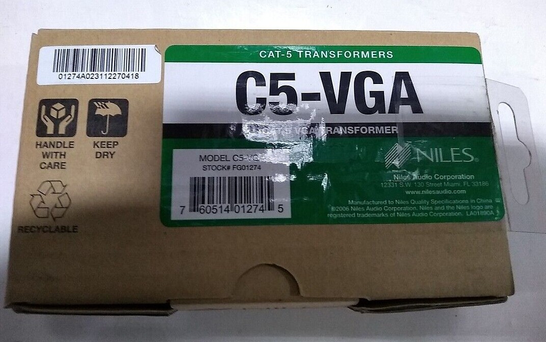 NEW Niles C5-VGA Stereo Audio & Video Balun CAT-5 VGA Transformer Video Extender