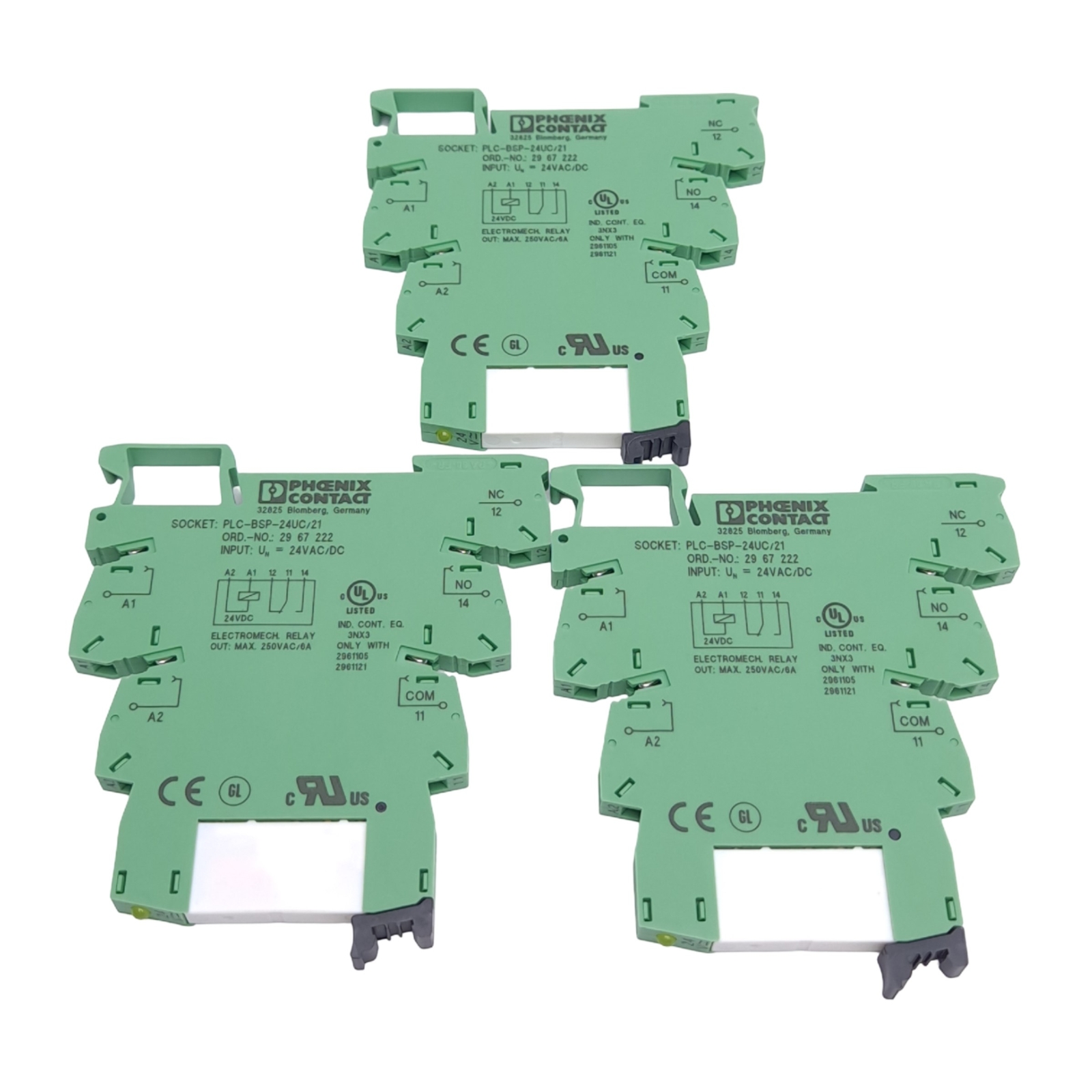 Lot of 3 Phoenix Contact PLC-RSP-24UC/21 2966485 Relay Module, 24VAC/DC Coil