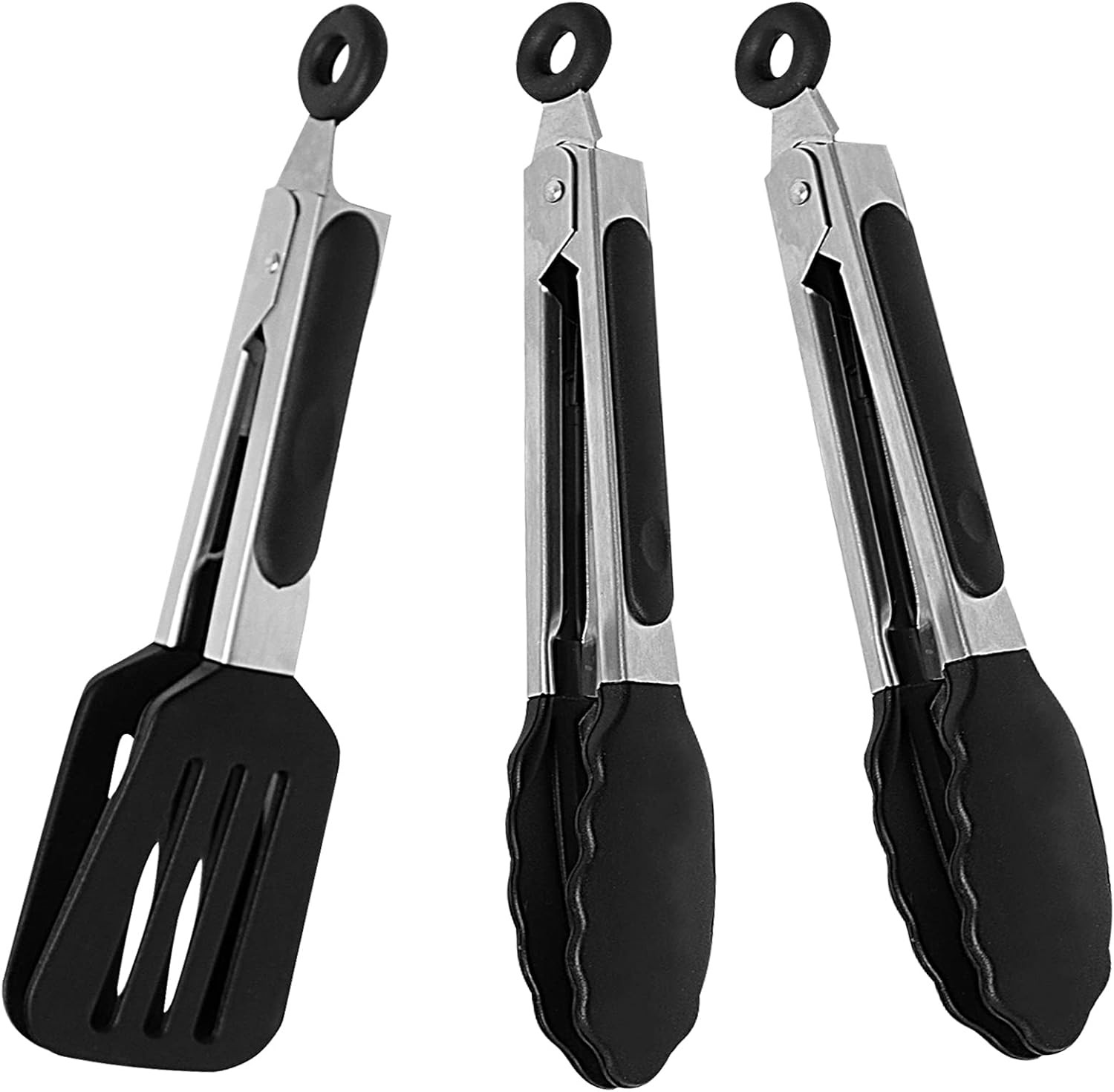Mini Silicone Serving Tongs Set of 3, Small Kitchen Tongs (7 Inch) with Silicone