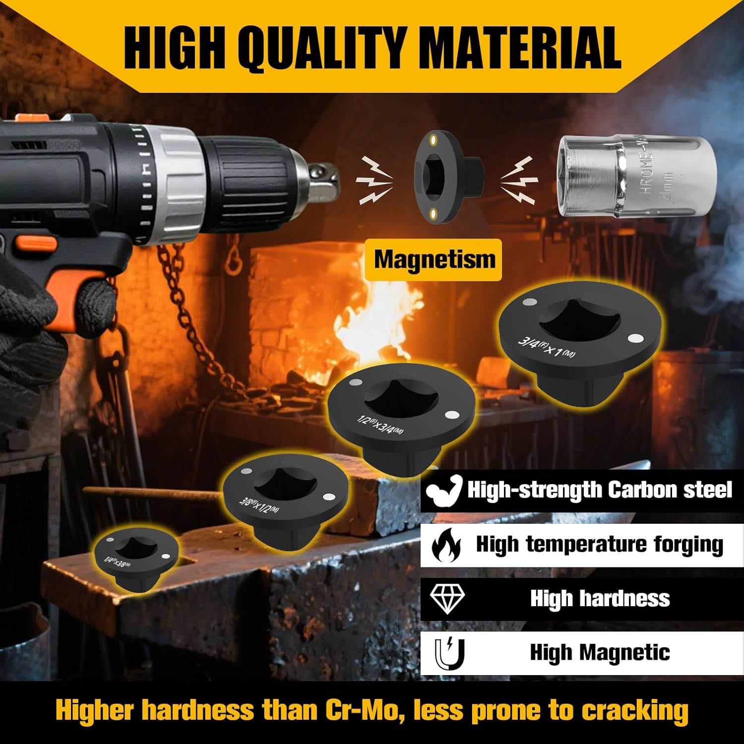 4Pcs Low Profile Impact Socket Adapter Set, Drive Ratchet Adapter Set, Magnetic