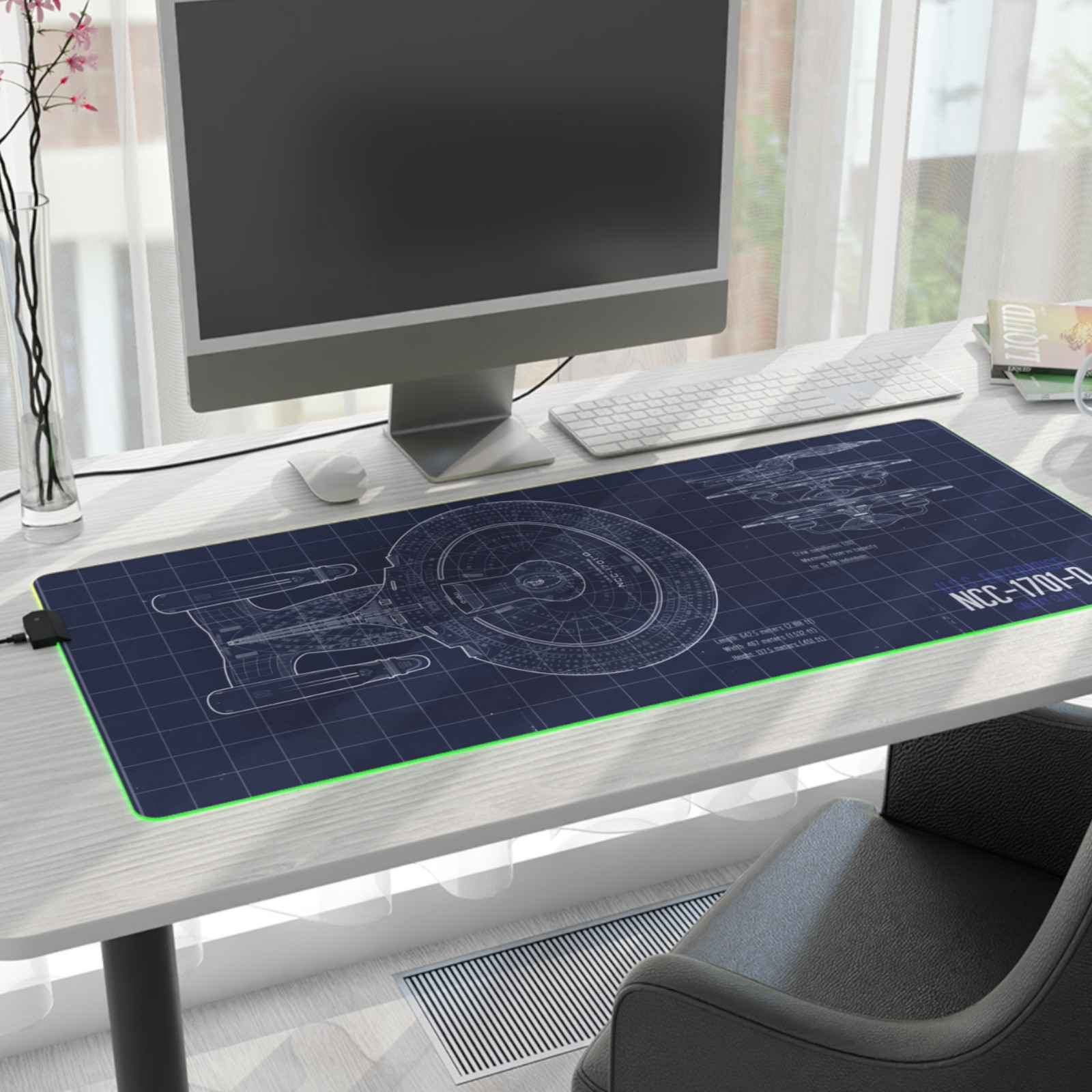 LED Desk Mat - Klingon Bird of Prey, Star Trek blueprint mousepad I RGB edged