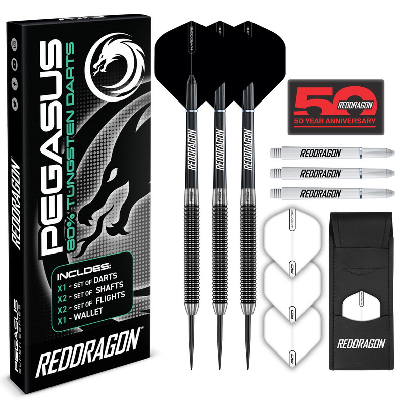 Red Dragon Pegasus Tungsten Steel Darts Set - 30 Gram - Black Shafts Black