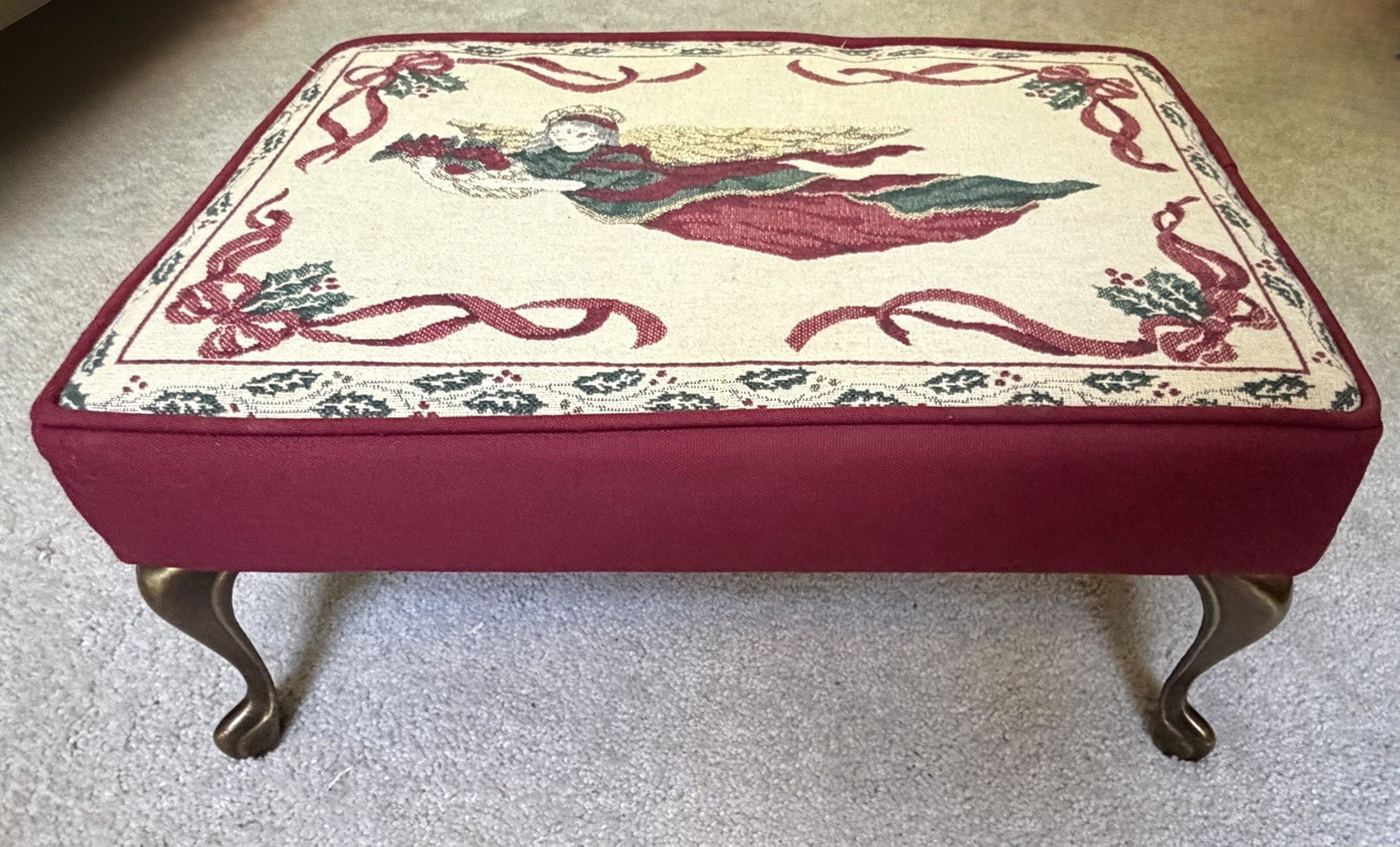 Vintage Tapestry & Brass Christmas Stool