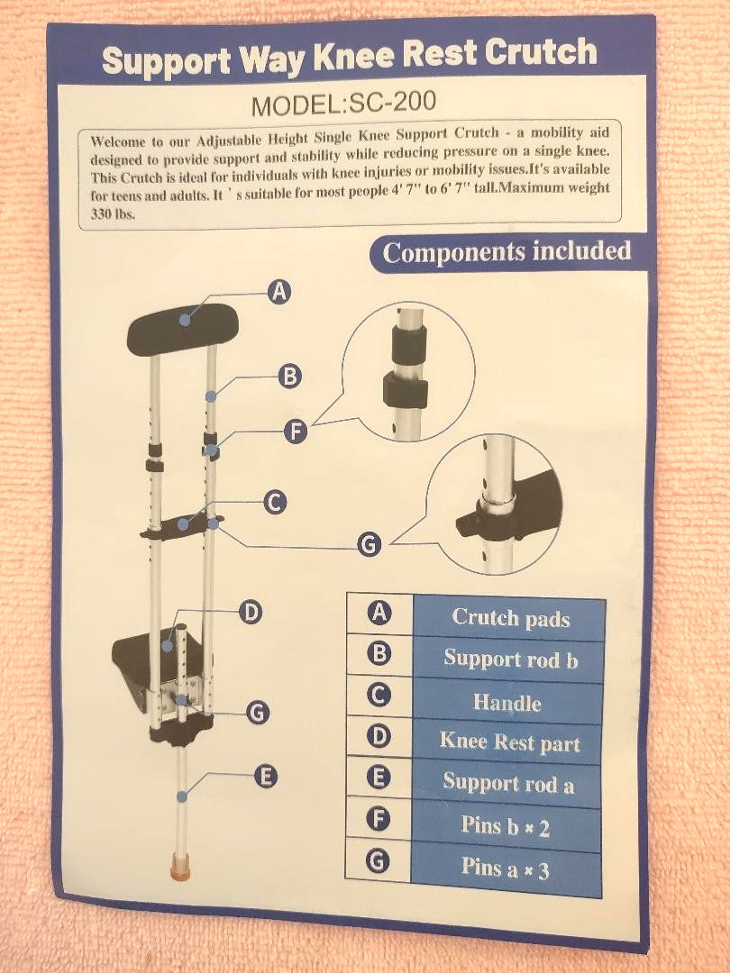 Support Way Pain Free Knee Crutch W Safety Knee pad And Arm Put Cushion