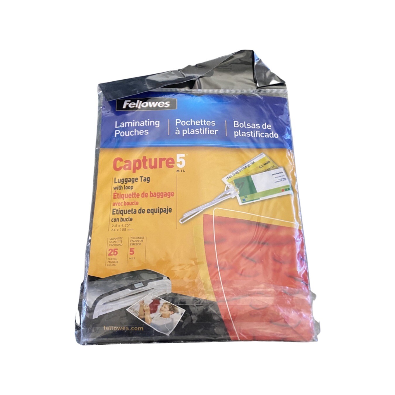 Fellowes Glossy Pouches - Luggage Tag With Loop, 5 Mil, 25 Pack - 2.50" Width X