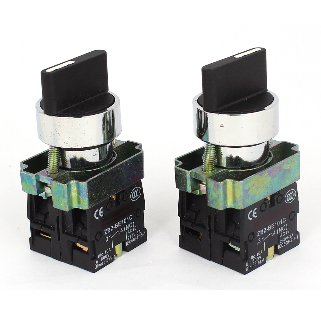 ZB2-BE101C 2NO DPST 3 Positions Maintained Rotary Selector Switch 600V 10A 2 Pcs