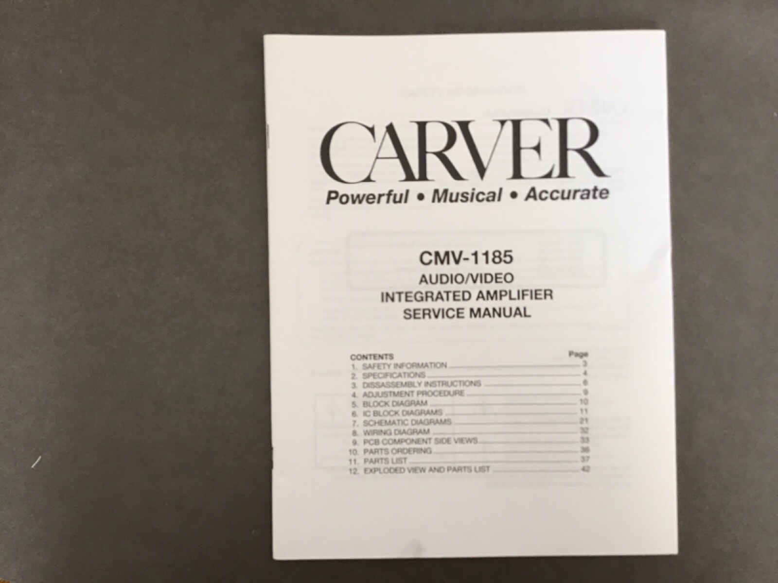 CARVER CMV-1185 CMV1185 Service Manual w/Schematics *ORIGINAL**