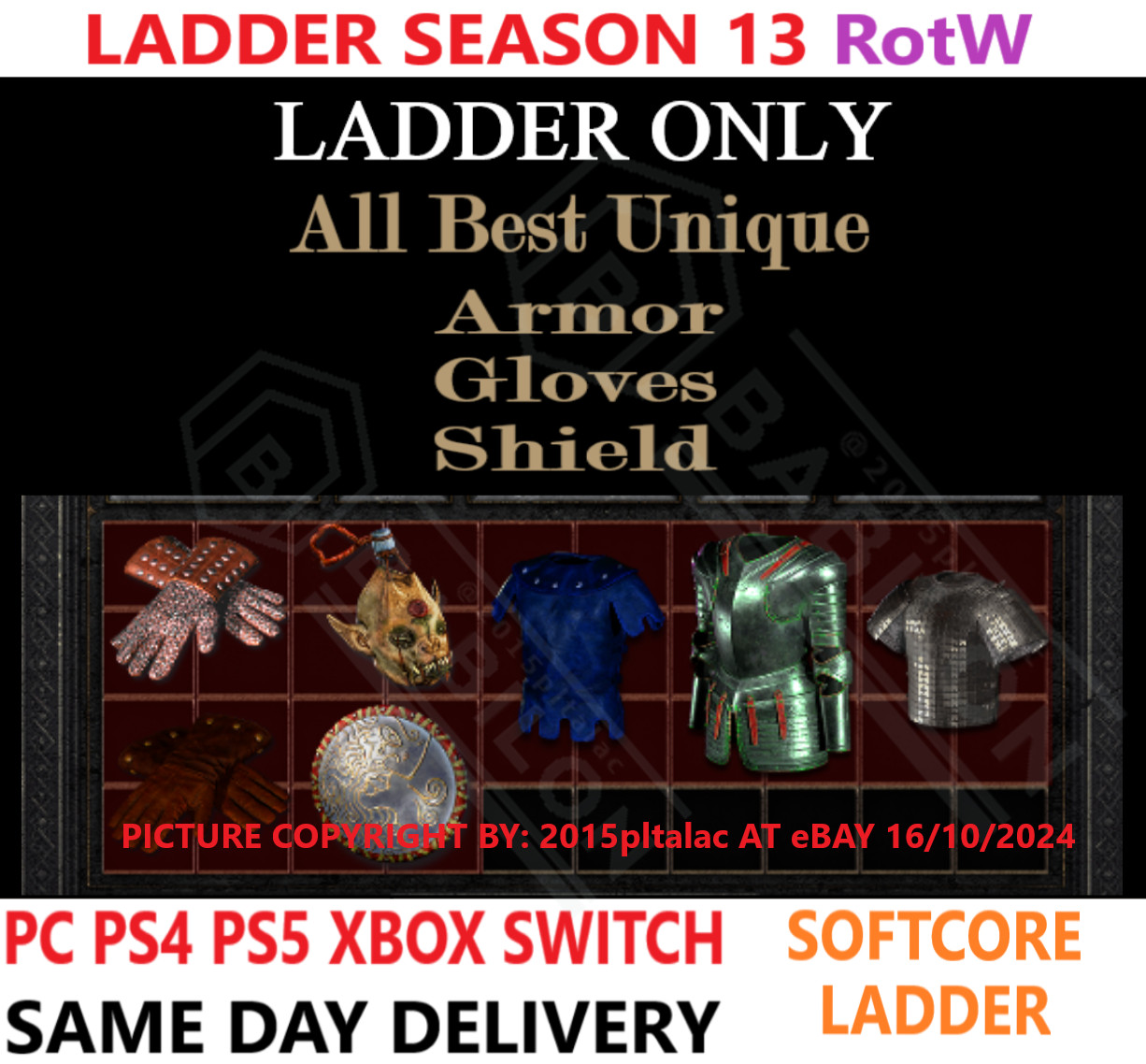 ✅ PC PS4 PS5 XBOX SWITCH✅ LADDER All Armor Glove Shield DIABLO 2 RESURRECTED D2R