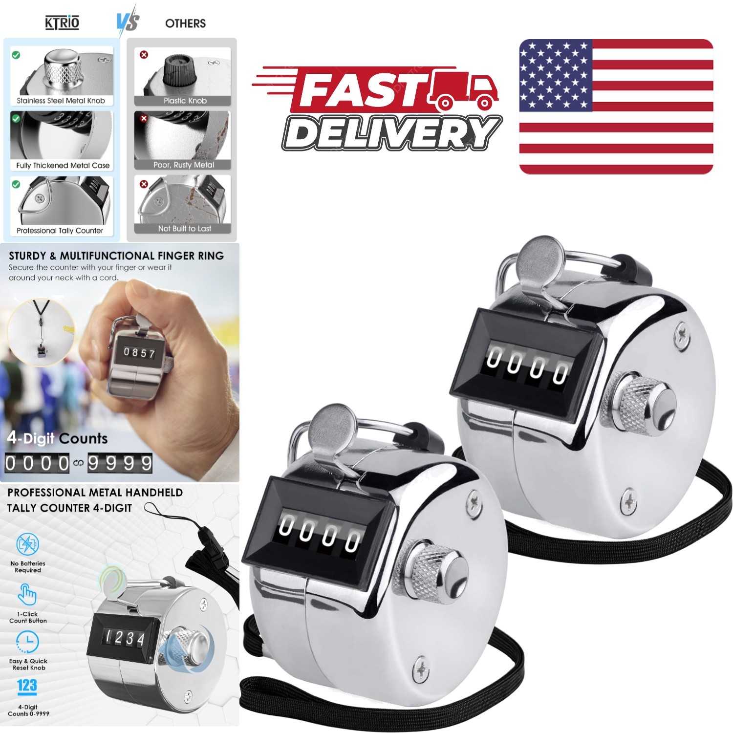 Stainless Steel Handheld Clicker 4 Digit Display Battery Free Lightweight Design