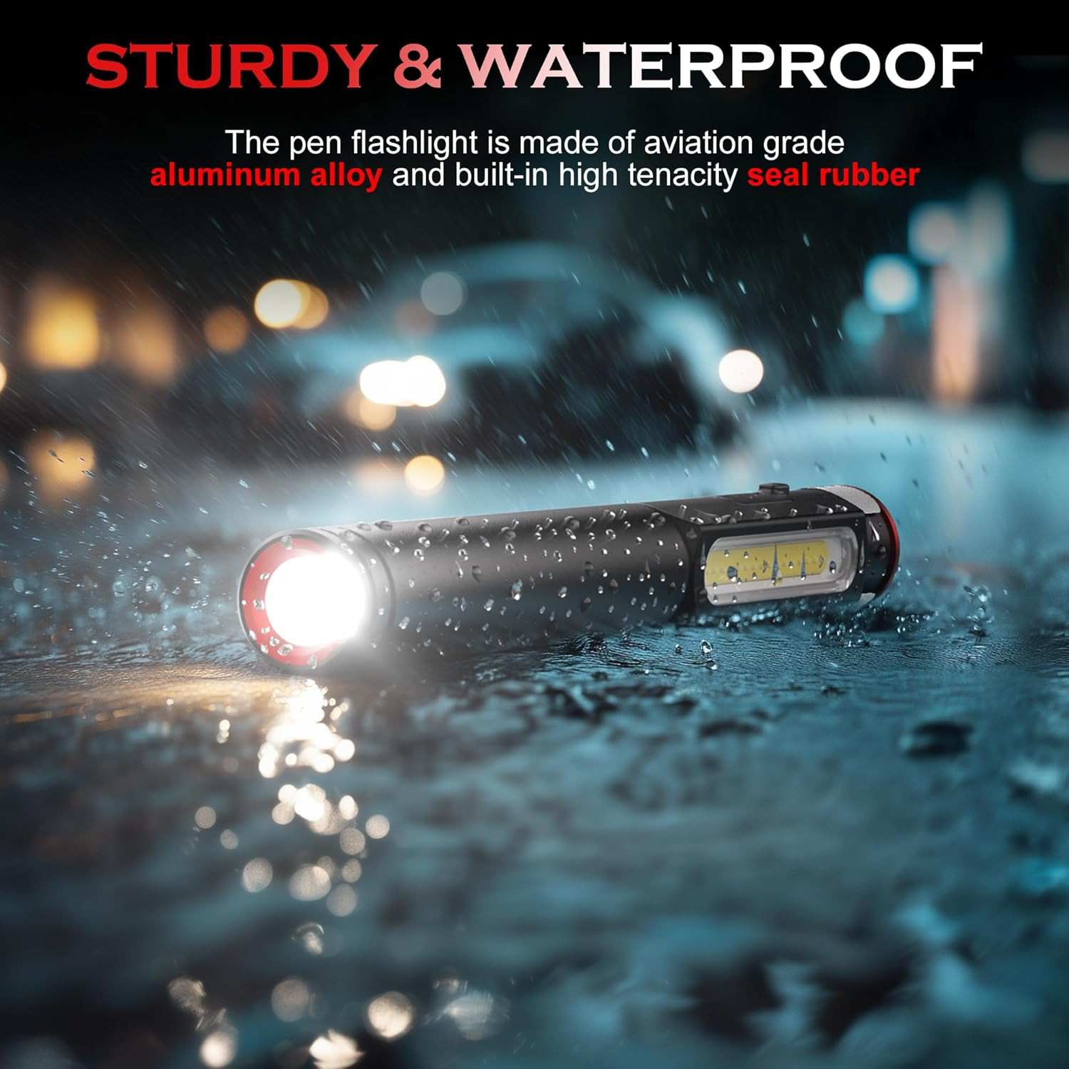 Pen Light Flashlight, 800 Lumens LED Pen Flashlights Rechargeable 6 Modes COB Ma