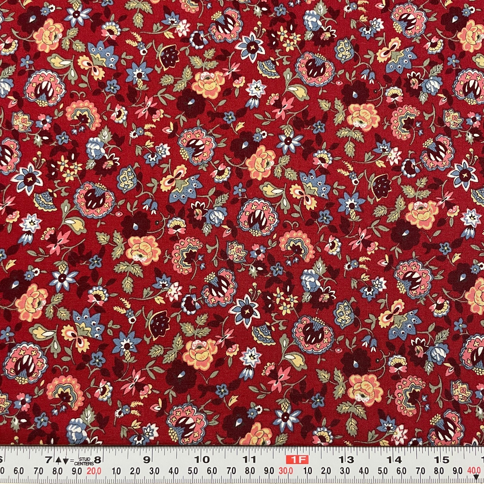 London Collection by Rose & Hubble Florals Burgundy Cotton by the HALF YARD