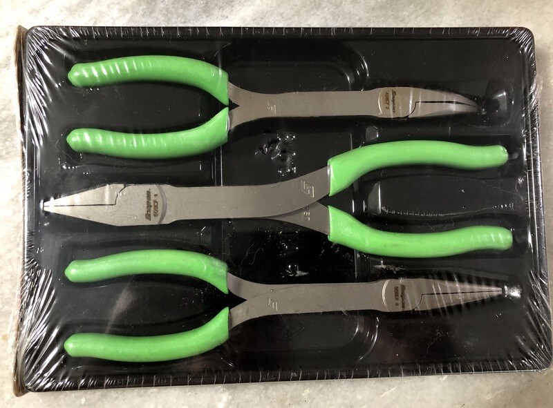 NEW Snap-on PL308CFG 3 pc Long Nose Pliers Set Green 908CFG,408CFG,609CFG