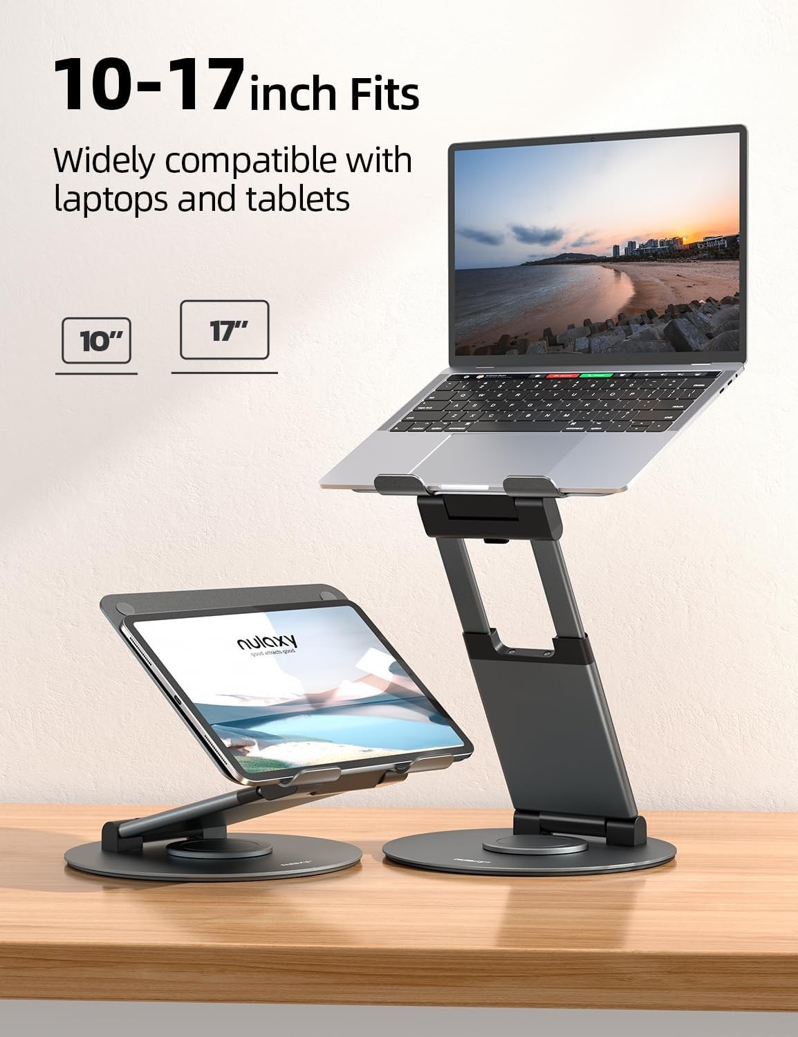 Telescopic 360 Rotating Laptop Stand for Desk Adjustable Height Swivel Pull O...