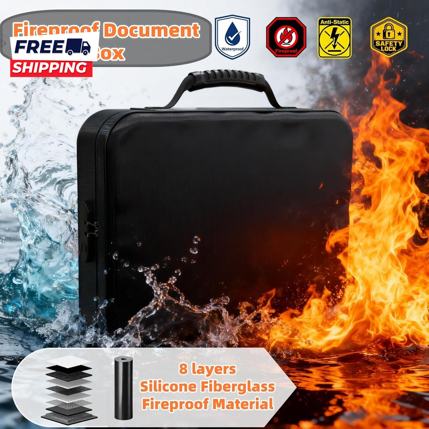Fireproof Document Box (Soft-Shell) with Lock & Waterproof Zipper 5200°F Safe