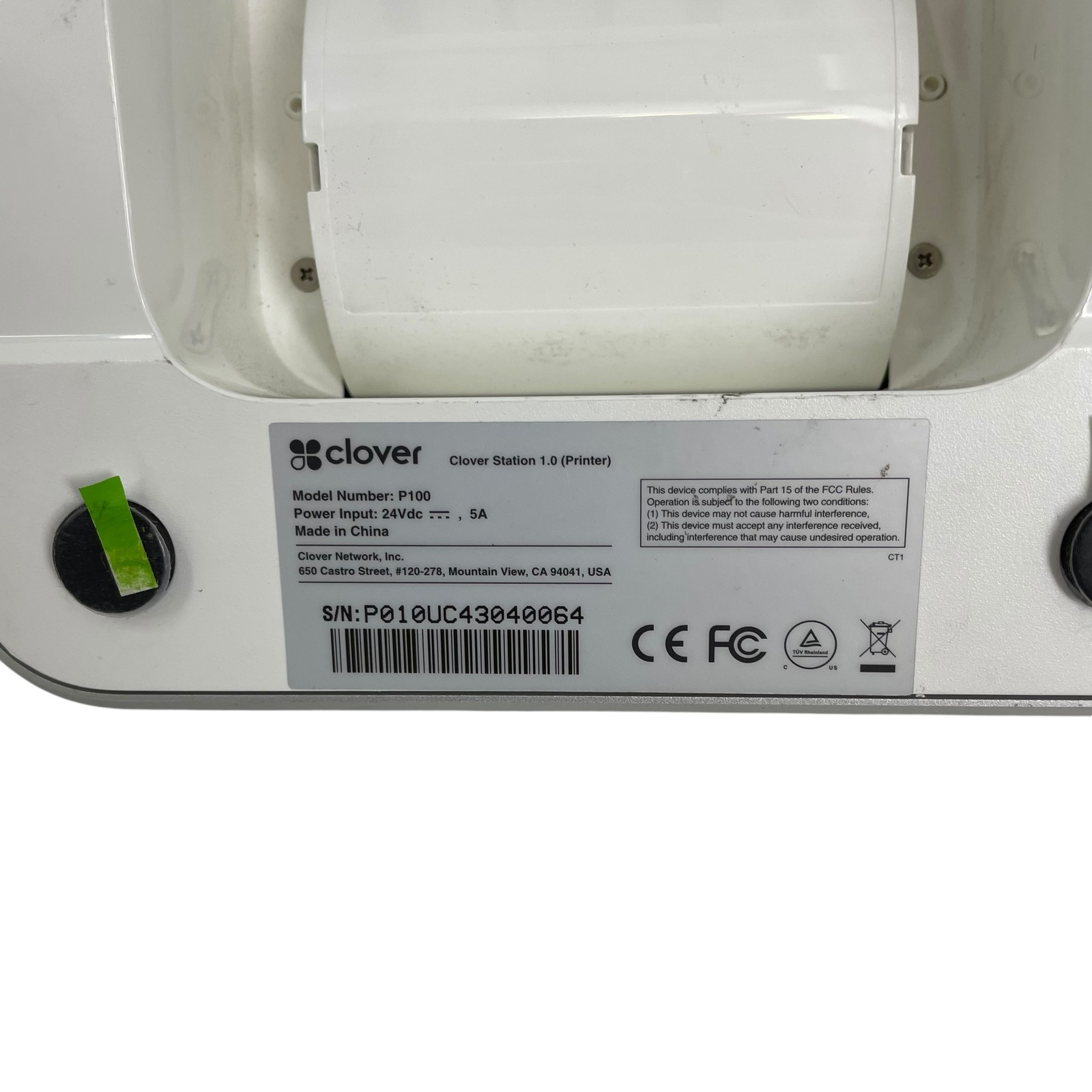 Clover C100 Touch Screen w/ P-100 Printer White #U3453