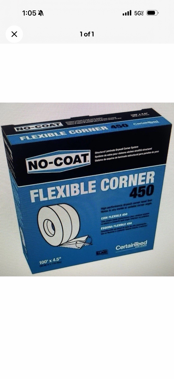 04 x Certain Teed 3.25 in. x 100 ft. No Coat Flexible Composite Drywall Corner